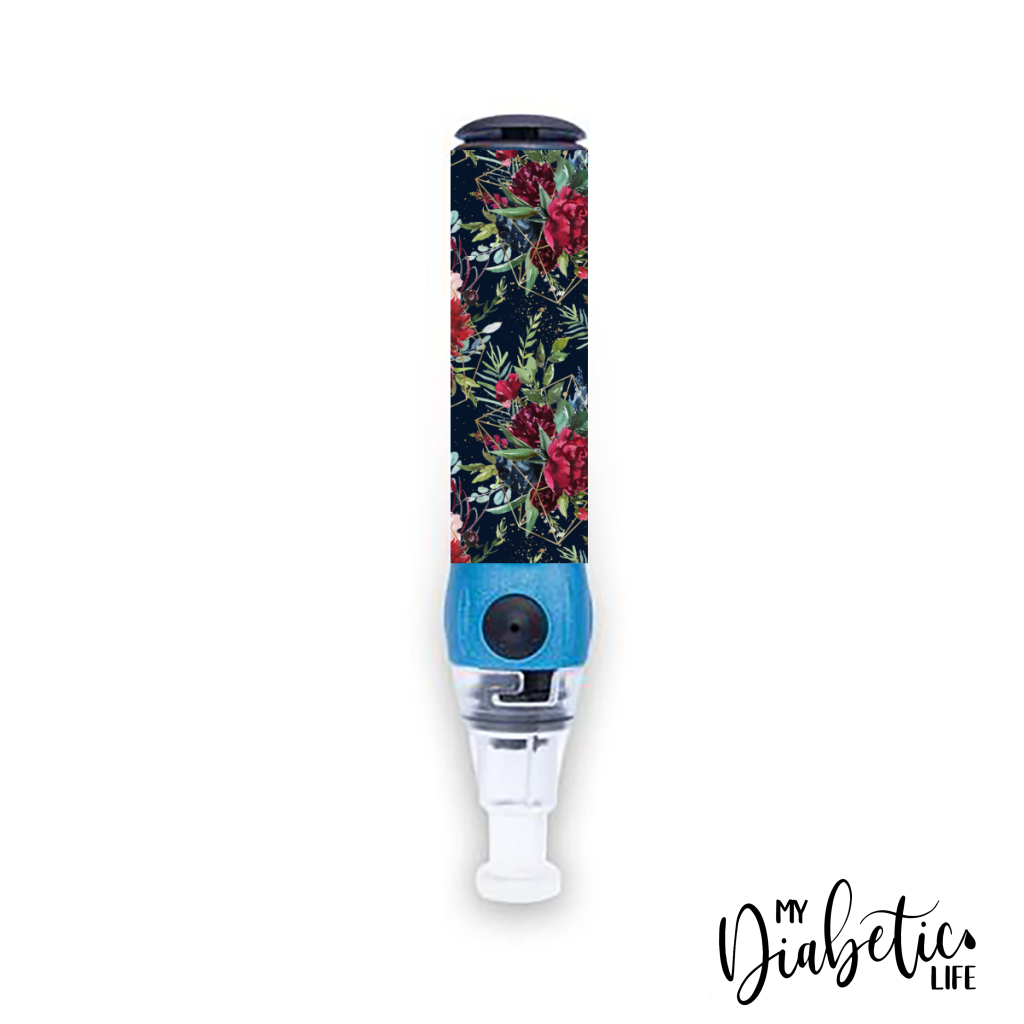 Navy Floral Christmas - Genteel Lancing Device Peel, Decal, Skin, sticker - MyDiabeticLife