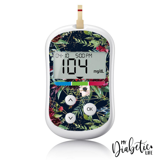 Navy Floral Christmas - One Touch Verio Flex Peel, skin and Decal, glucose meter sticker - MyDiabeticLife