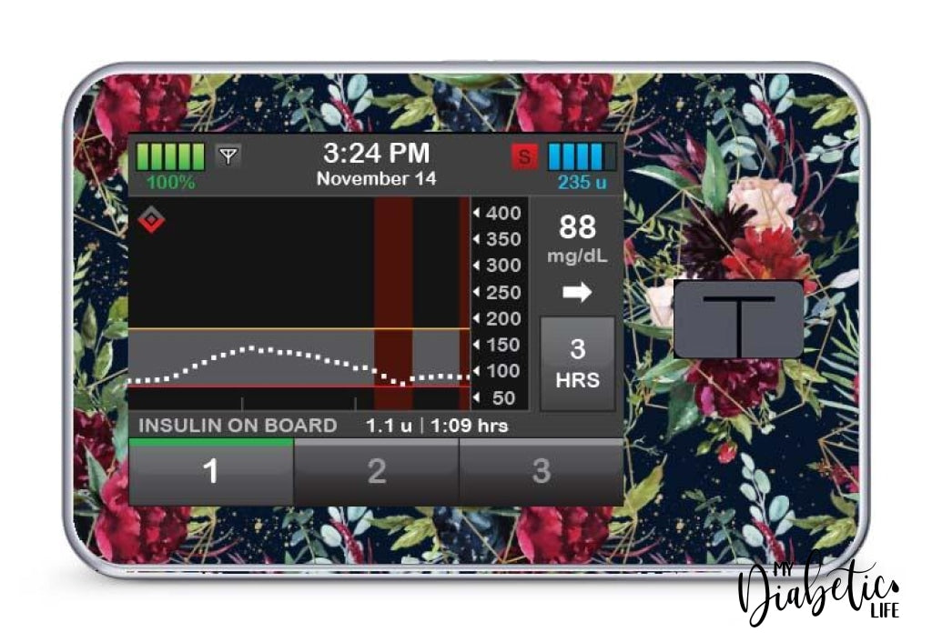 Navy Floral Christmas - Tandem Tslim x2 Pump Peel, skin and Decal, insulin pump sticker - MyDiabeticLife