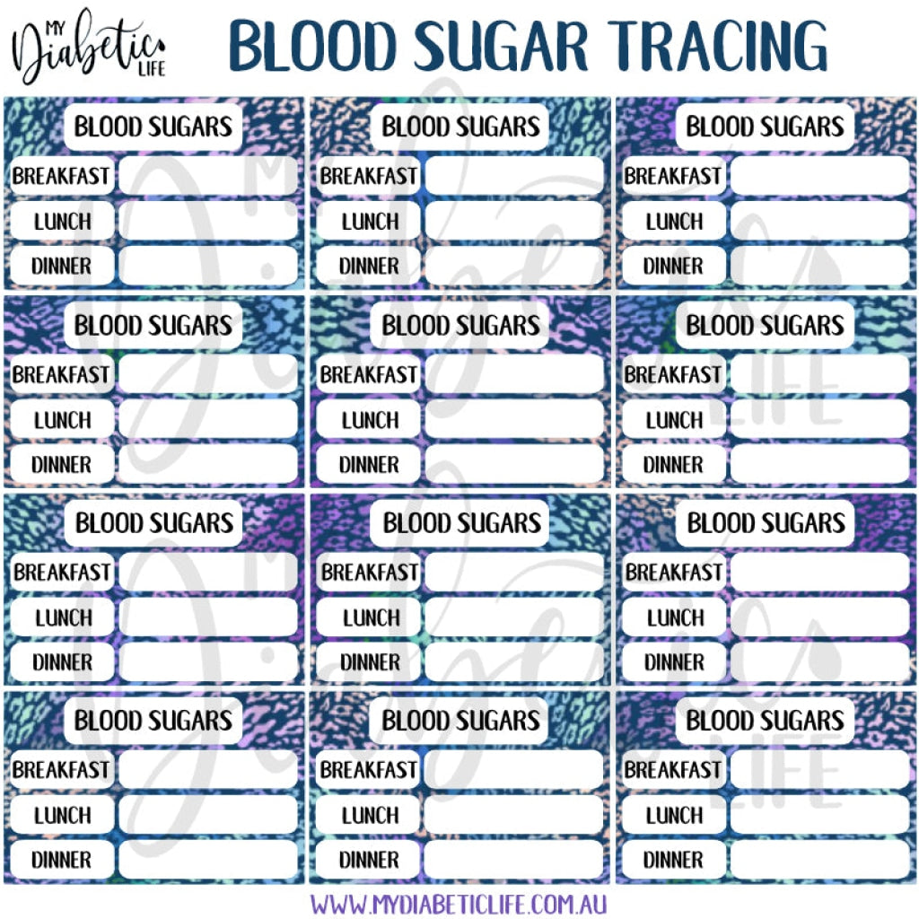Navy Leopard - 12 Blood Sugar Trackers For Planners Stickers