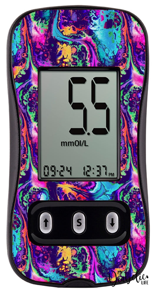 Neon Ink Splatter - Caresens N Skin And Decal Glucose Meter Sticker Caresens