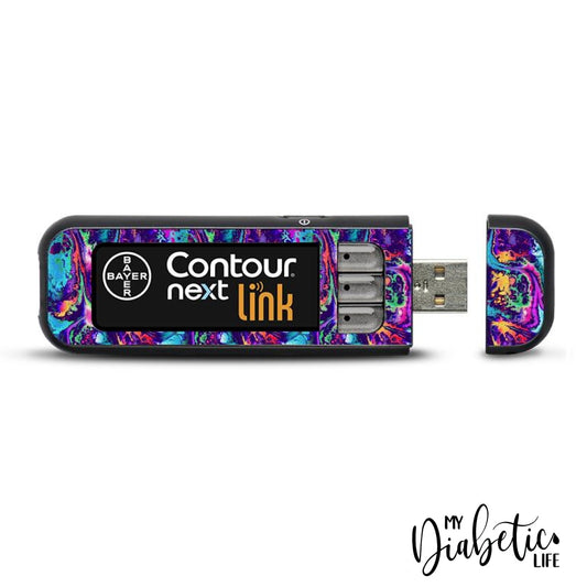 Neon Ink Splatter - Contour Next Link Usb Peel Skin And Decal Glucose Meter Sticker