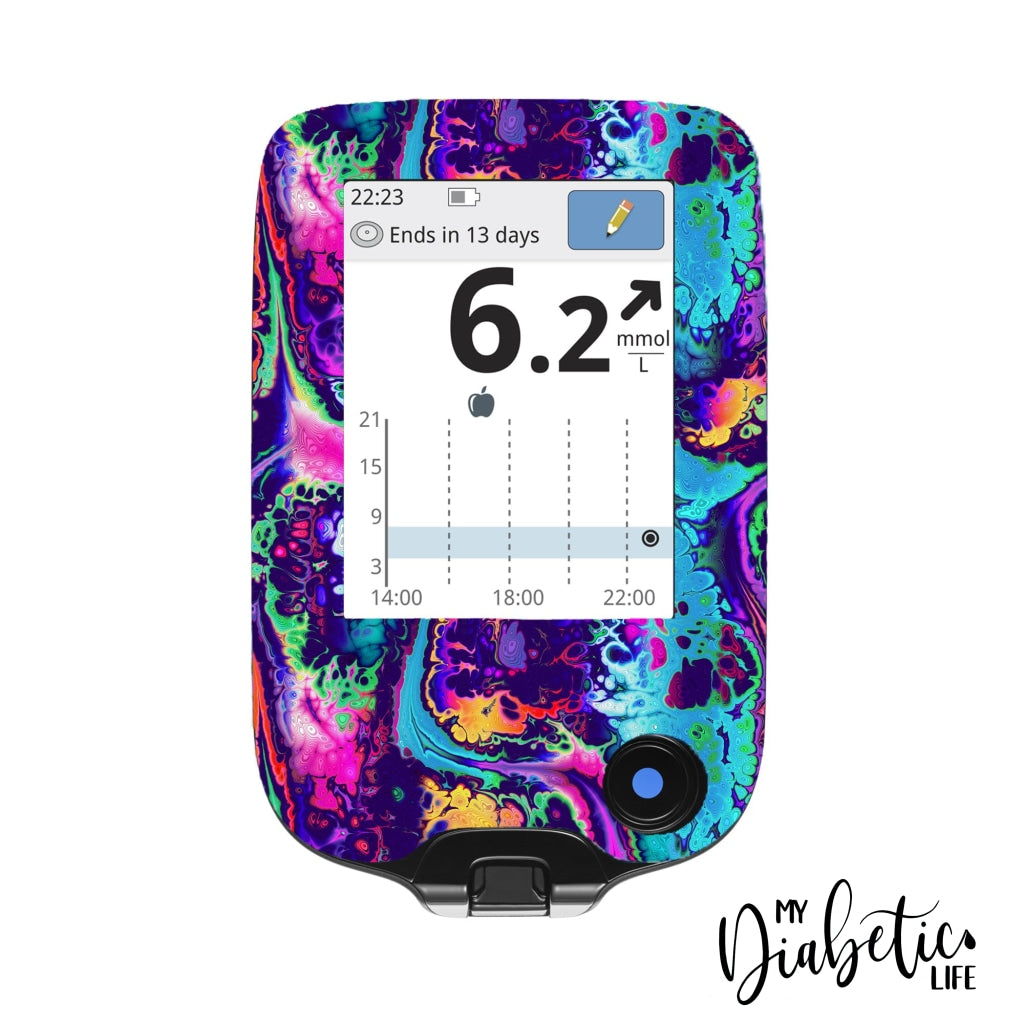 Neon Ink Splatter - Freestyle Libre Peel Skin And Decal Glucose Meter Sticker Freestyle