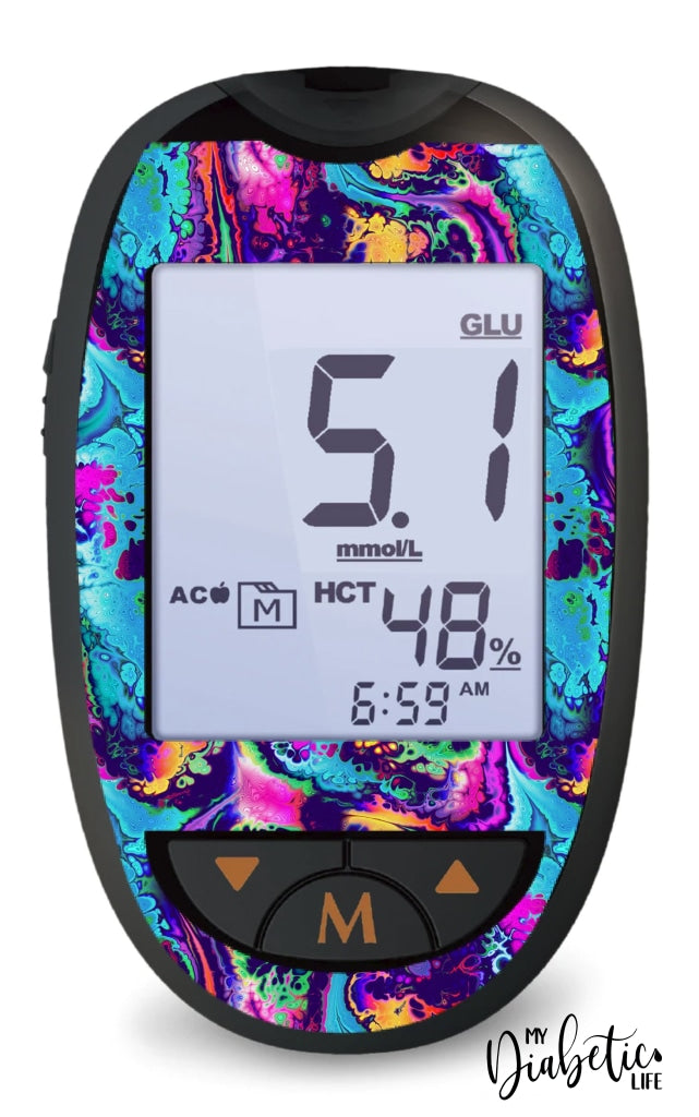 Neon Ink Splatter - Glucokey Connect Peel Skin And Decal Glucose Meter Sticker