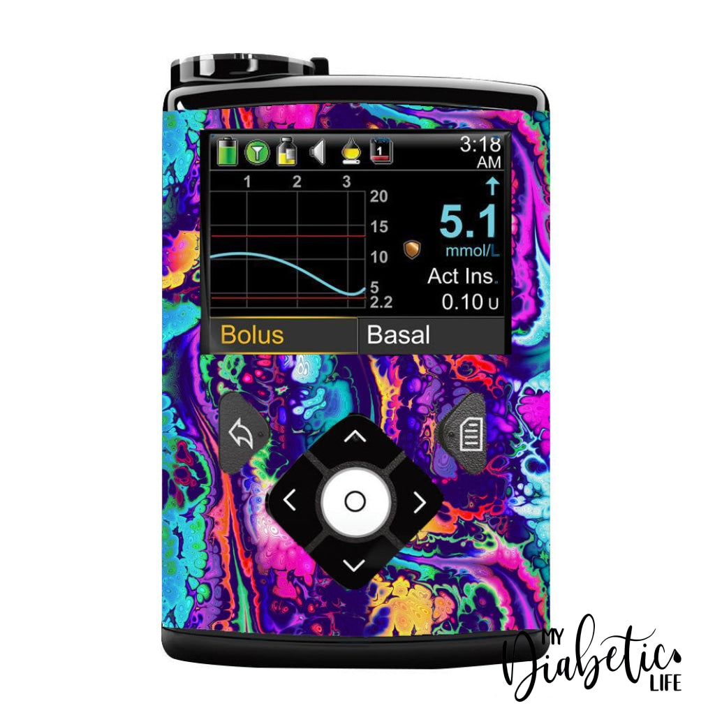 Neon Ink Splatter - Medtronic Pump (630/640/670/770) Sticker Full Cover W/clip 630/640/670