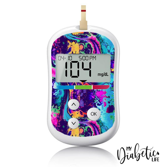 Neon Ink Splatter - One Touch Verio Flex Peel Skin And Decal Glucose Meter Sticker