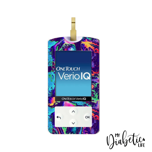Neon Ink Splatter - One Touch Verio Iq Peel Skin And Decal Glucose Meter Sticker