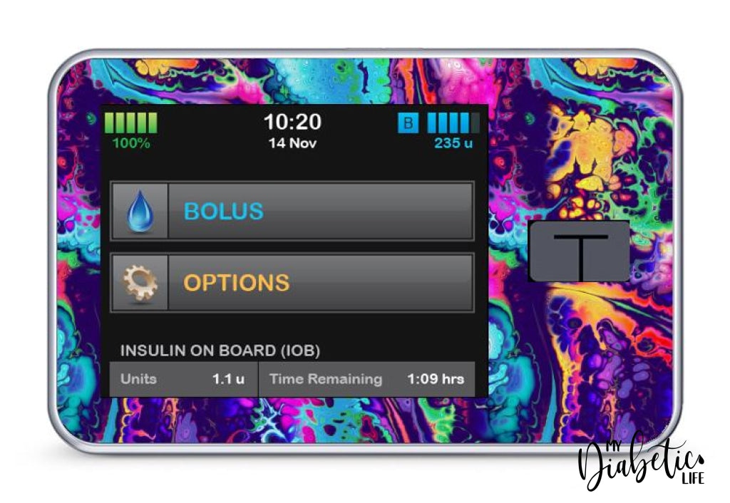 Neon Ink Splatter - Tandem Tslim X2 Pump Peel Skin And Decal Insulin Pump Sticker T:slim