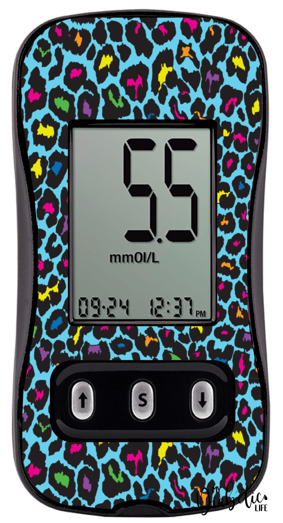 Neon Leopard - Caresens N, skin and Decal, glucose meter sticker - MyDiabeticLife