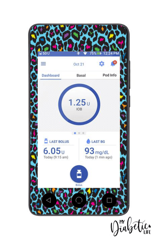 Neon Leopard - Omnipod Dash, skin and Decal, glucose meter sticker - MyDiabeticLife