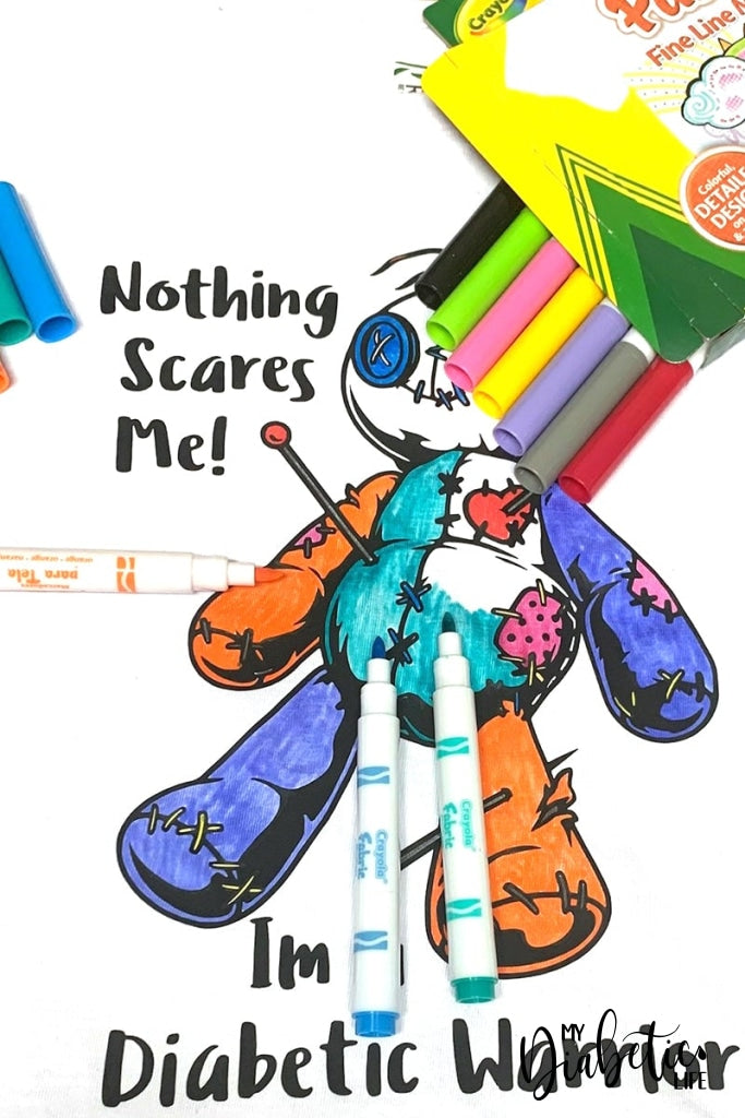 Nothing Scares Me Im A Diabetic Warrior - Colour Me In (Includes Markers) Kids Unisex T-Shirts
