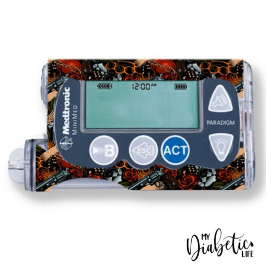 Old School Tattoo - Medtronic Paradigm Series 7 Skin And Decal Insulin Pump Sticker