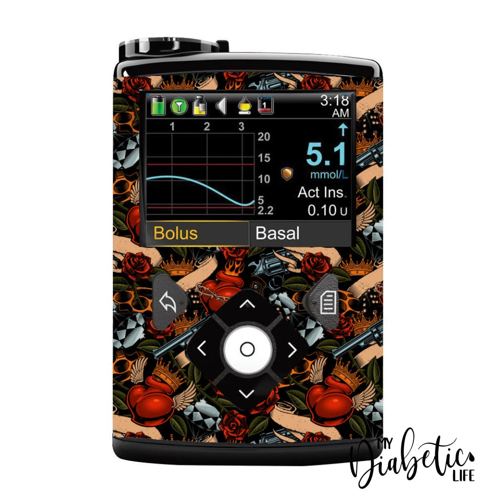 Old School Tattoo - Medtronic Pump (630/640/670/770) Sticker Full Cover W/clip 630/640/670