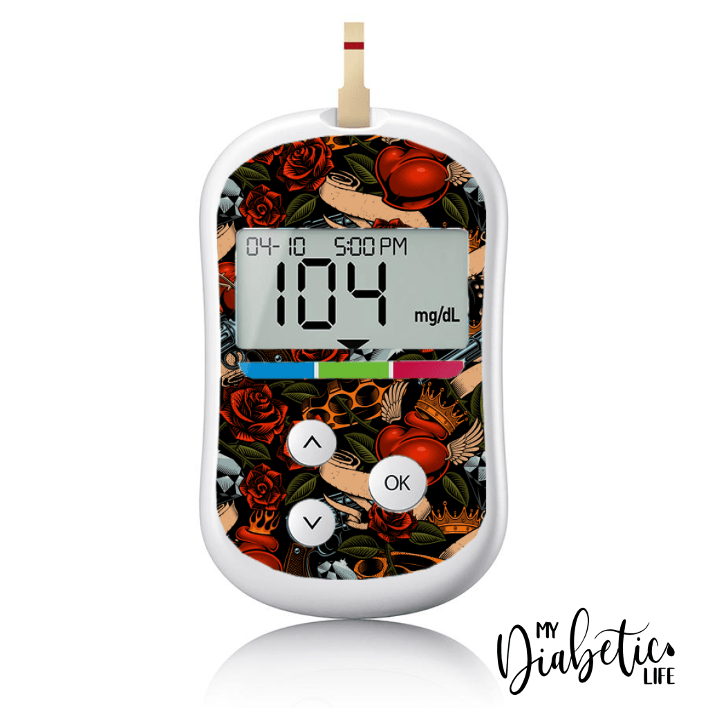 Old School Tattoo - One Touch Verio Flex Peel, skin and Decal, glucose meter sticker - MyDiabeticLife