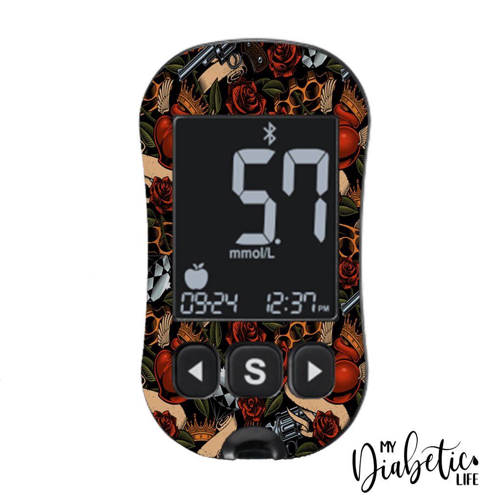 Old Skool Tattoo - CareSens Dual - Peel, skin and Decal, glucose meter sticker - MyDiabeticLife