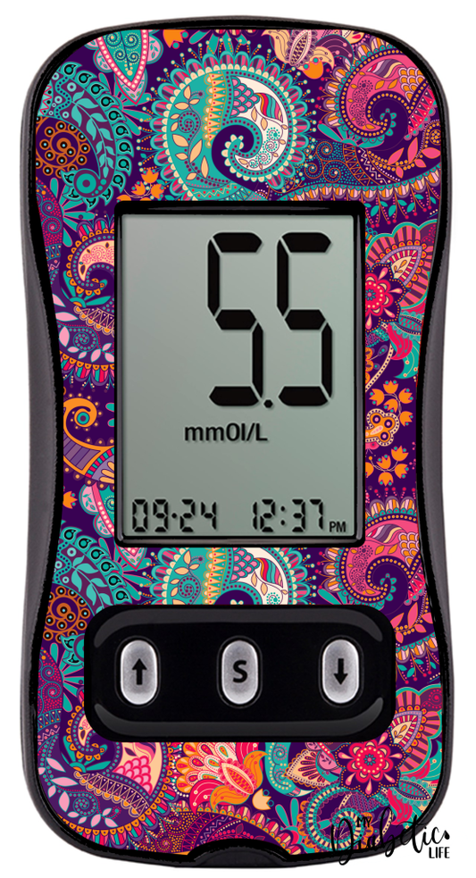 Paisley - Caresens N, skin and Decal, glucose meter sticker - MyDiabeticLife