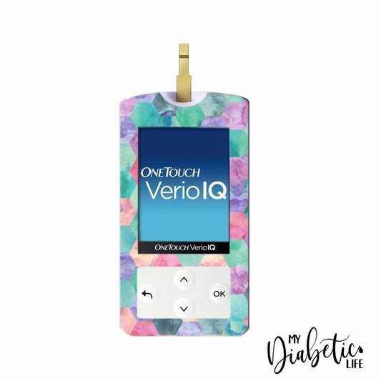 Pastel Hexagon Quilt - One Touch Verio IQ Peel, skin and Decal, glucose meter sticker - MyDiabeticLife