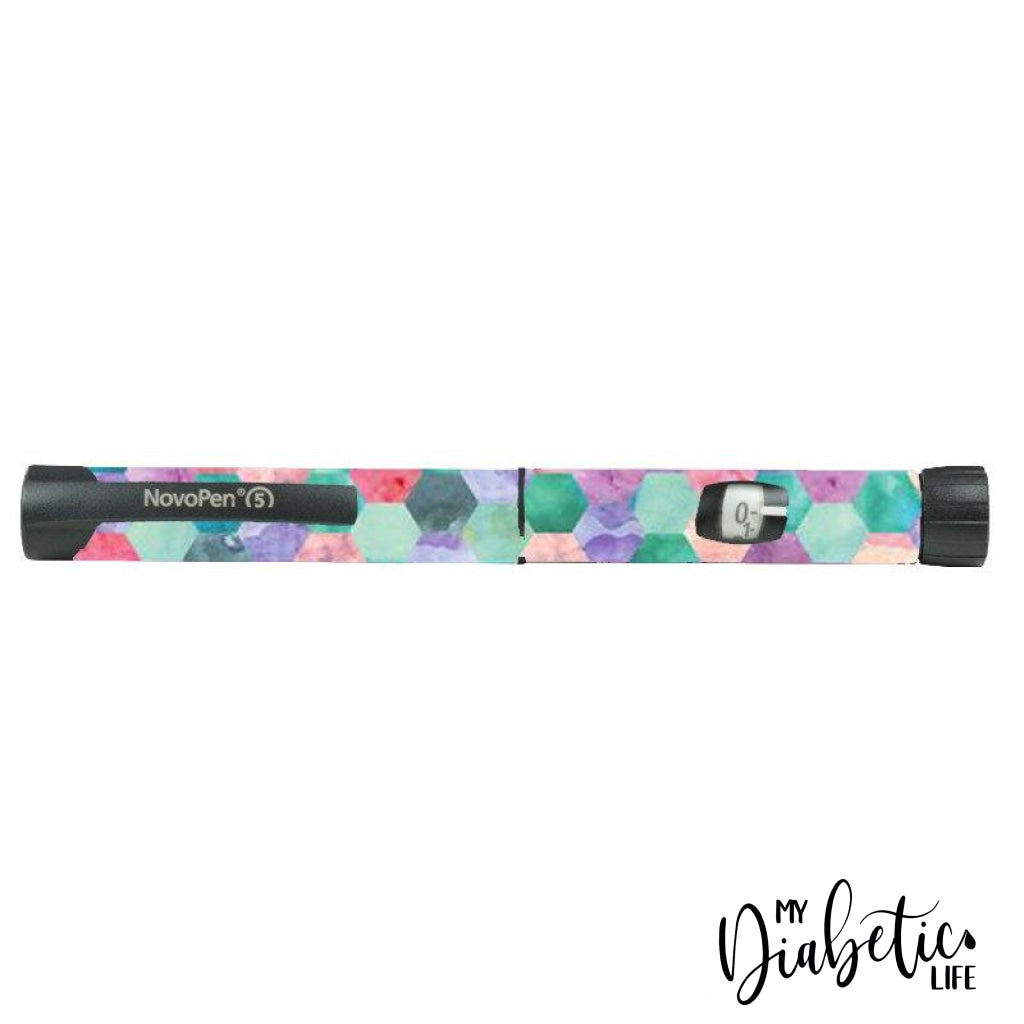 Pastel Hexagons -  Novopen 4, Novopen5, Novopen Echo Peel, skin and Decal, Insulin pen sticker Cover - MyDiabeticLife