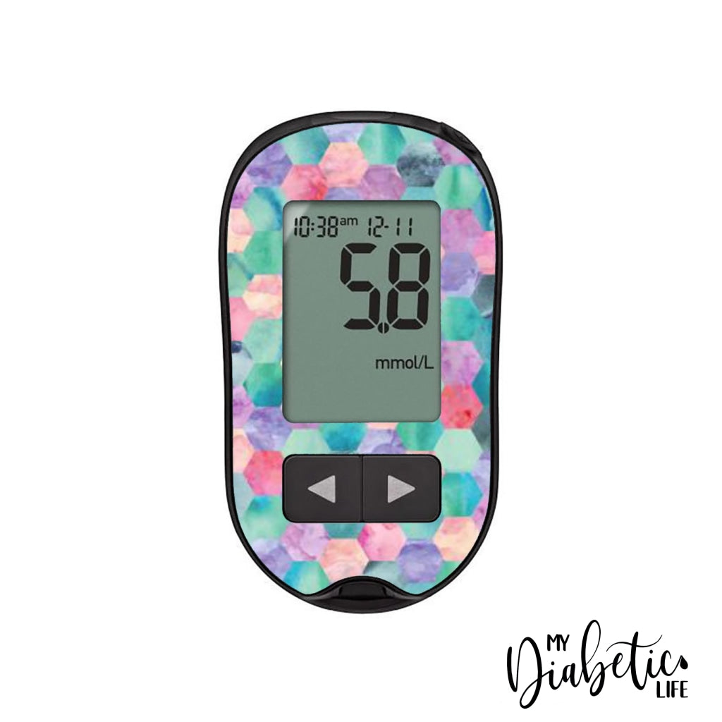 Patchwork Hexagon - Accu-chek Performa Peel, skin and Decal, glucose meter sticker - MyDiabeticLife