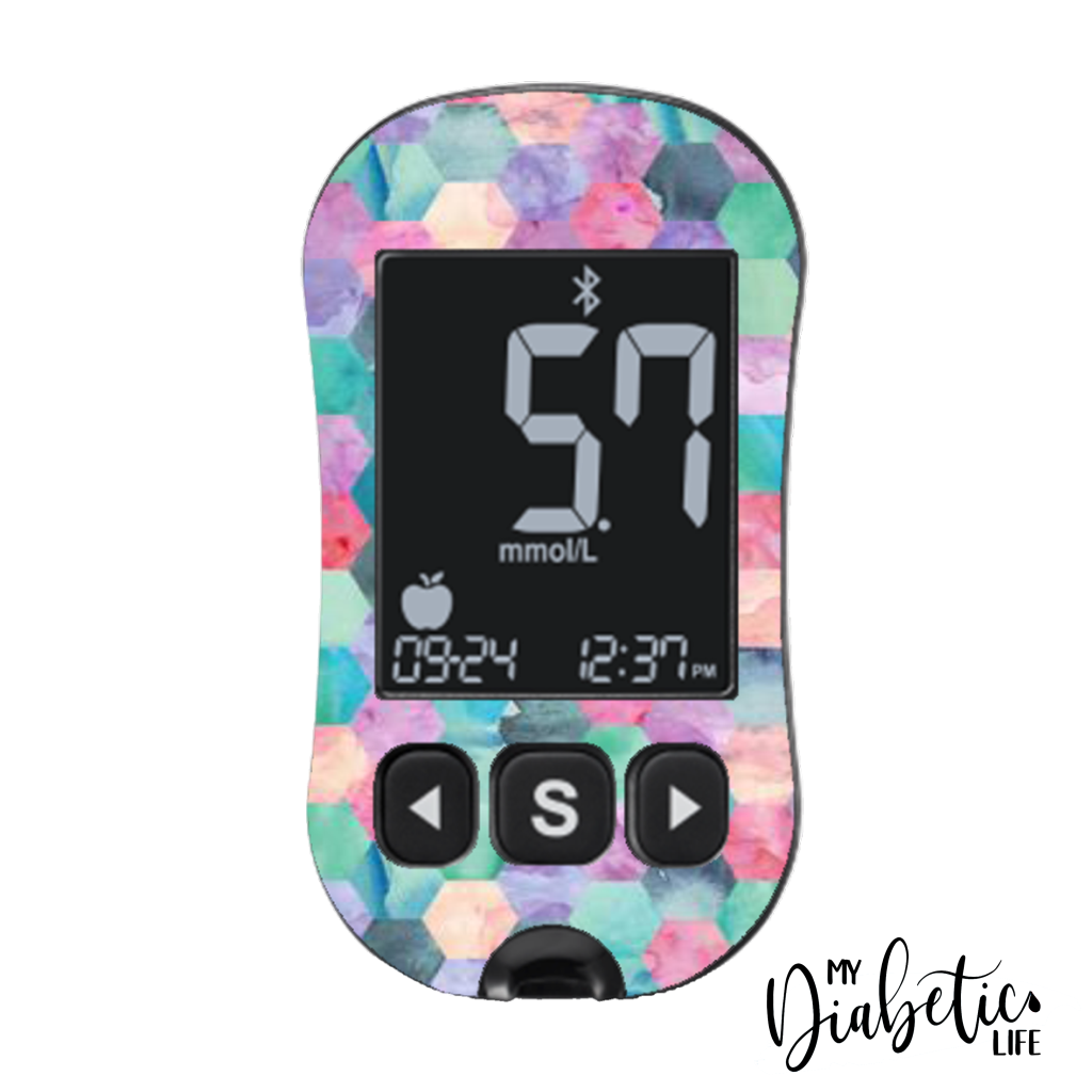 Patchwork Hexagon - CareSens Dual - Peel, skin and Decal, glucose meter sticker - MyDiabeticLife