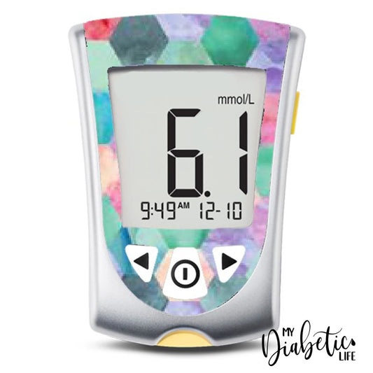 Patchwork Hexagon - Freestyle Optium Peel, skin and Decal, glucose meter sticker - MyDiabeticLife