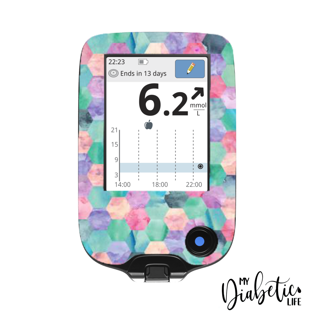 Patchwork Hexagons - Freestyle Libre Peel, skin and Decal, glucose meter sticker - MyDiabeticLife