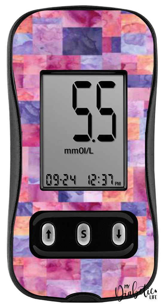 Patchwork Rectangles - Caresens N, skin and Decal, glucose meter sticker - MyDiabeticLife