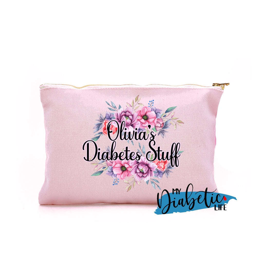 Personalised Floral Diabetes Stuff - Carry All Storage Bag Storage Bags