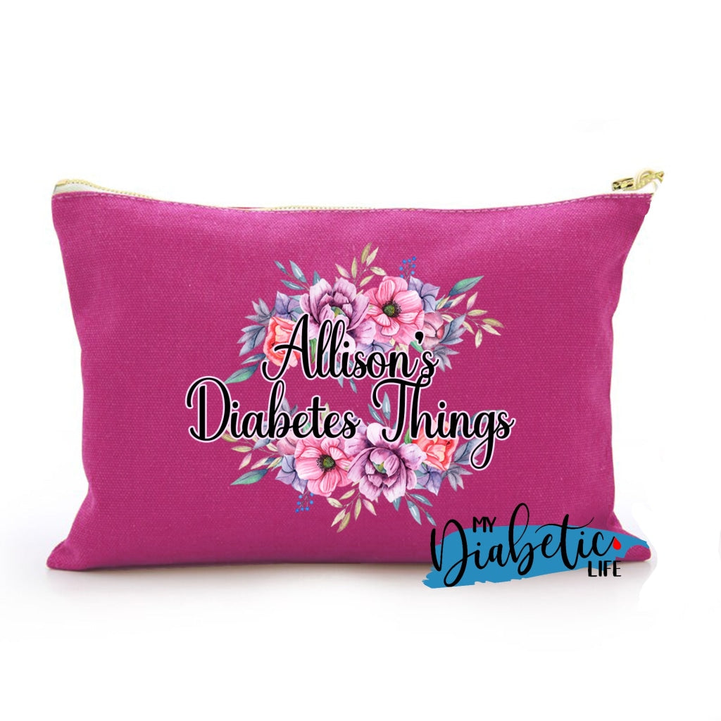 Personalised Floral Diabetes Stuff - Carry All Storage Bag Storage Bags