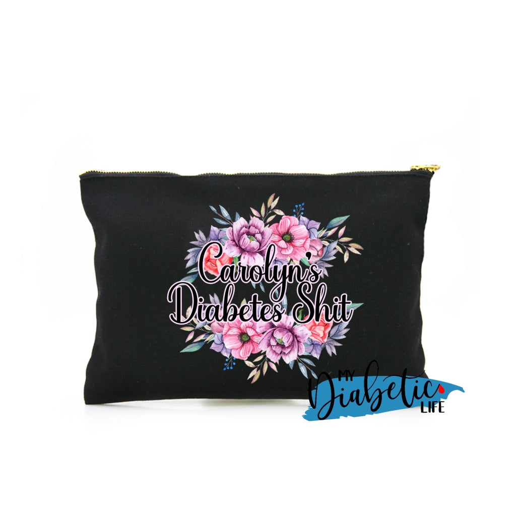Personalised Floral Diabetes Stuff - Carry All Storage Bag Storage Bags