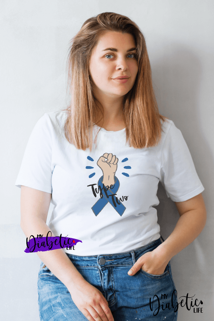 Powerful Fist - Type Two - diabetes awareness, medical conditions, type two diabetic, Basic White t-shirt, Womens Graphic Diabetes Tee - MyDiabeticLife
