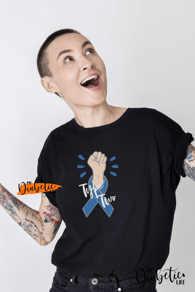 Powerful Fist - Type Two - diabetes awareness, medical conditions, type two diabetic, Basic White t-shirt, Womens Graphic Diabetes Tee - MyDiabeticLife