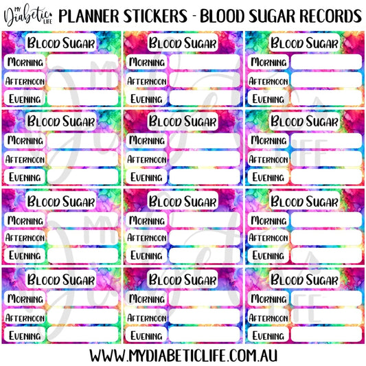 Rainbow Inks - 12 Blood Sugar Trackers For Planners Stickers
