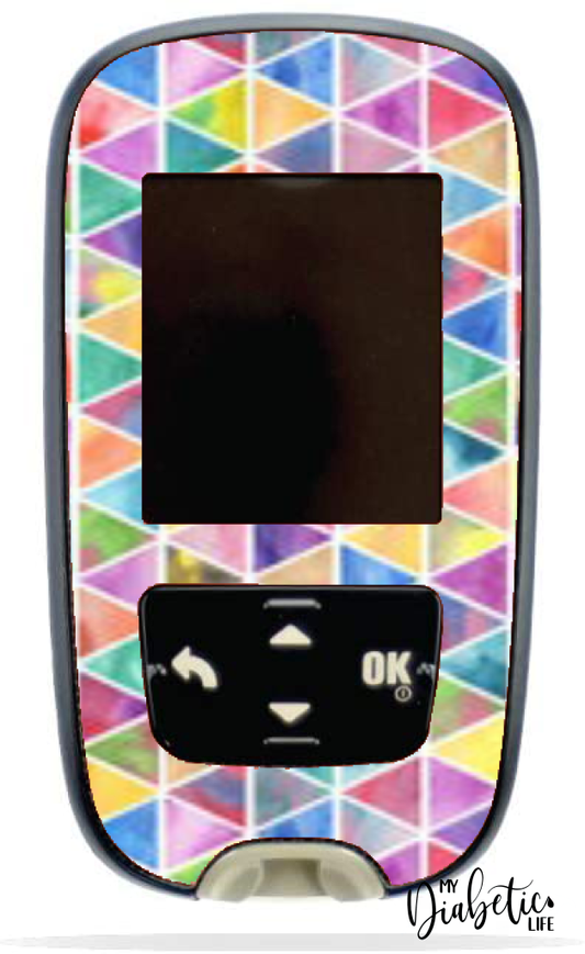 Rainbow Geometric Triangles - Accu-chek Guide Peel, skin and Decal, glucose meter sticker - MyDiabeticLife