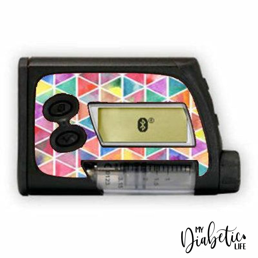 Rainbow Geometric Triangles - Accu-Chek Spirit Combo, Peel, skin and Decal, insulin pump sticker - MyDiabeticLife