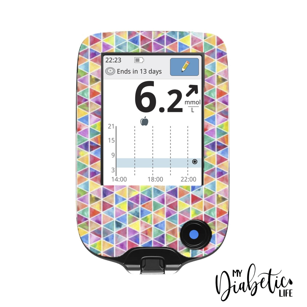 Rainbow Geometric Triangles - Freestyle Libre Peel, skin and Decal, glucose meter sticker - MyDiabeticLife