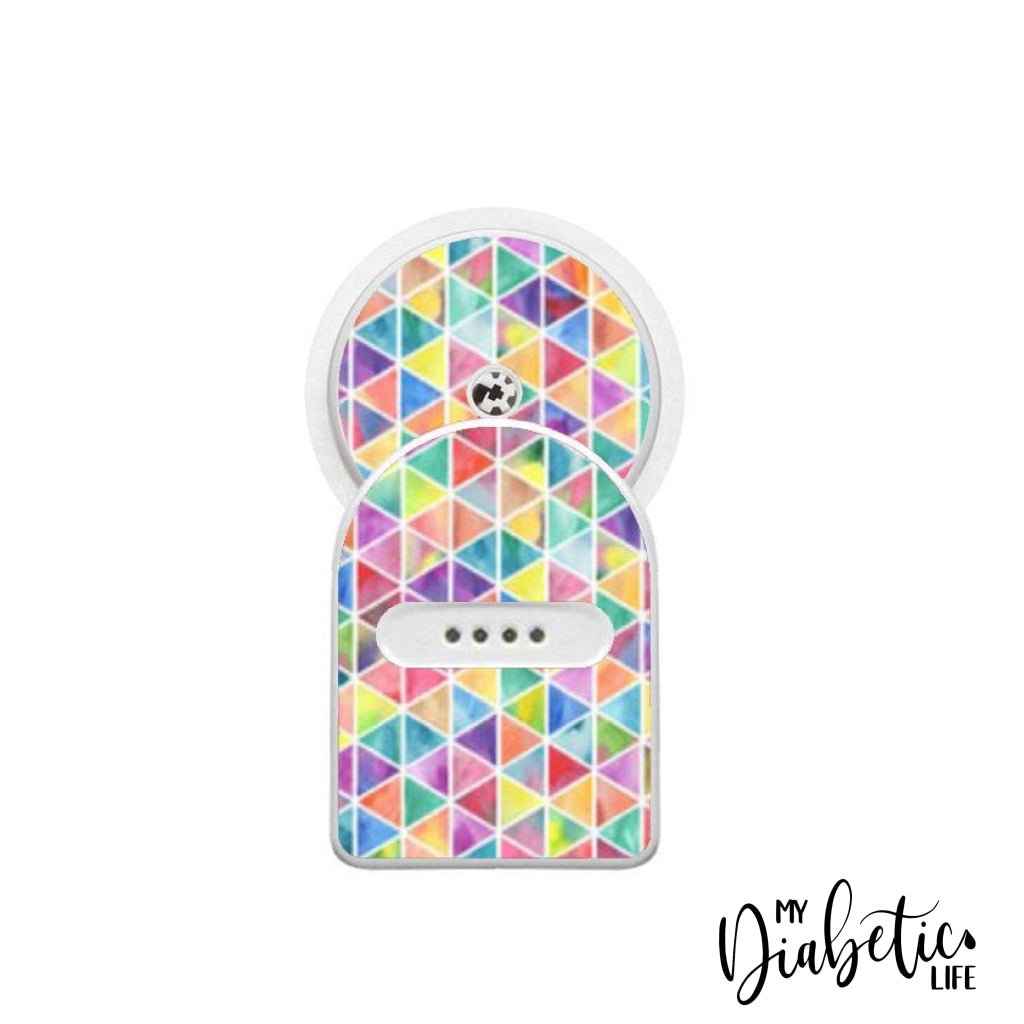 Rainbow Geometric Triangles - Maio Maio 1 & Libre Peel, skin and Decal, fgm/cgm sticker - MyDiabeticLife