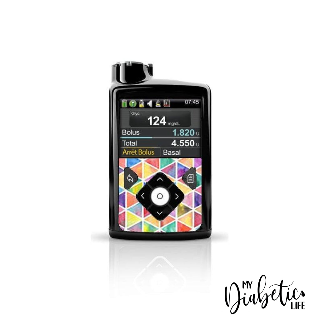 Rainbow Geometric Triangles - Medtronic 640 Peel, skin and Decal, Insulin pump sticker - MyDiabeticLife