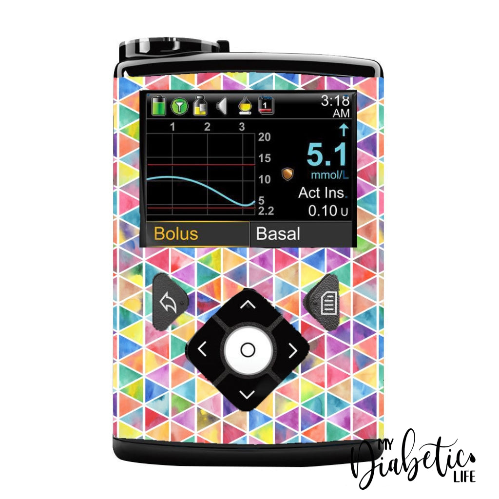 Rainbow Triangles - Medtronic Pump (630/640/670/770) Sticker Full Cover W/clip 630/640/670