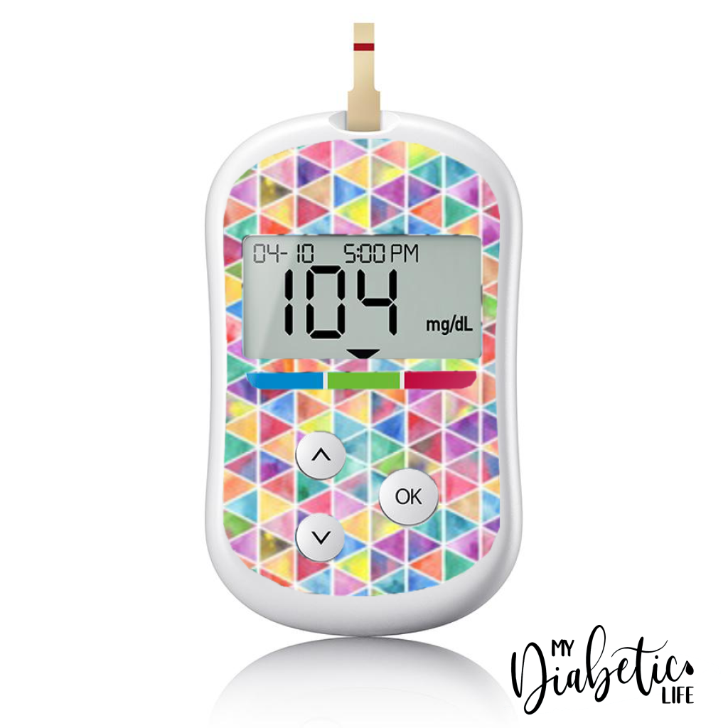 Rainbow geometric Triangles - One Touch Verio Flex Peel, skin and Decal, glucose meter sticker - MyDiabeticLife
