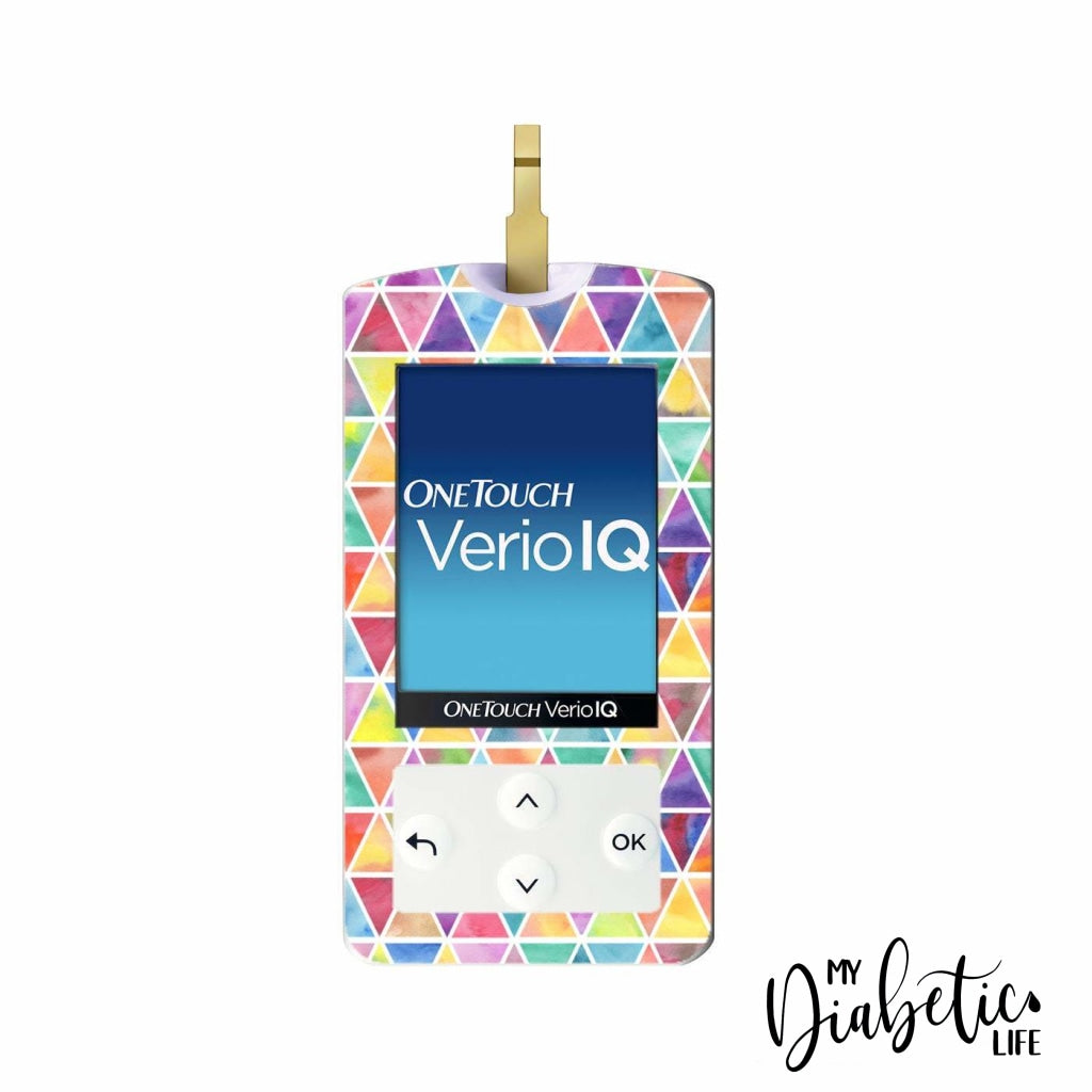 Rainbow Geometric Triangles - One Touch Verio IQ Peel, skin and Decal, glucose meter sticker - MyDiabeticLife