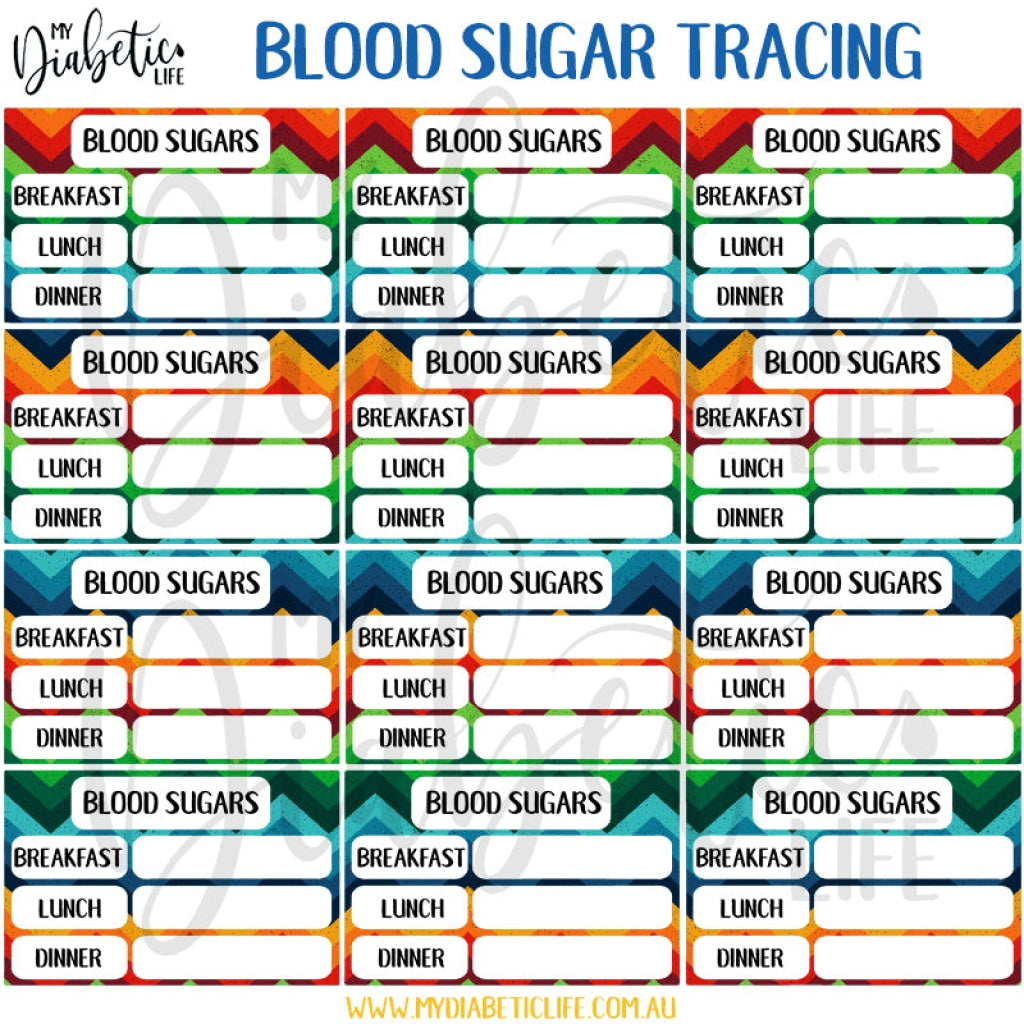 Rainbow Zig Zag- 12 Blood Sugar Trackers For Planners Stickers