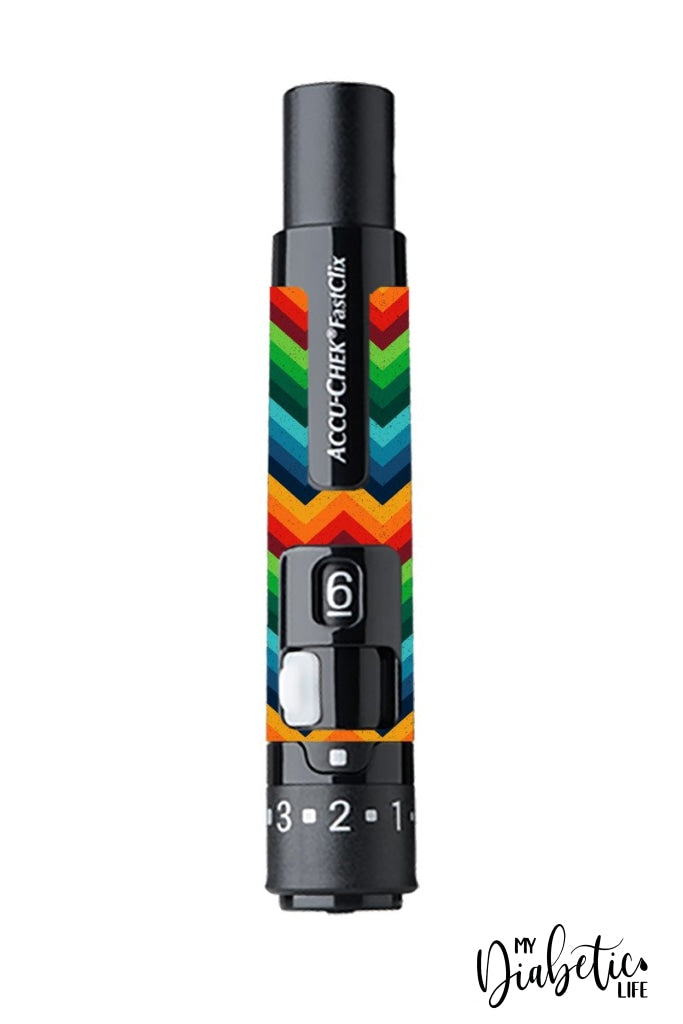 Rainbow Zig Zag - Accuchek Fast-Clix Lancet Device Peel Skin And Decal Sticker