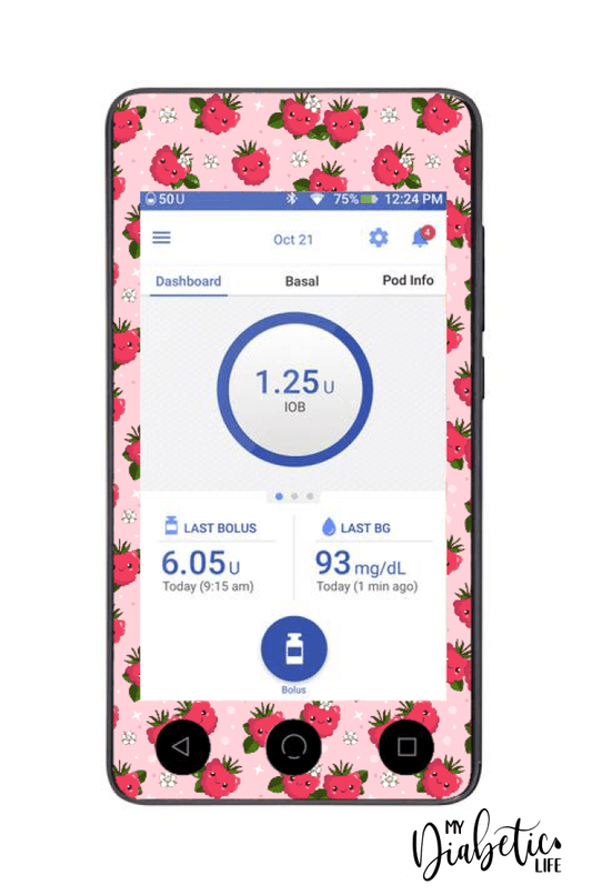 Raspberry Buddies - Omnipod Dash, skin and Decal, glucose meter sticker - MyDiabeticLife