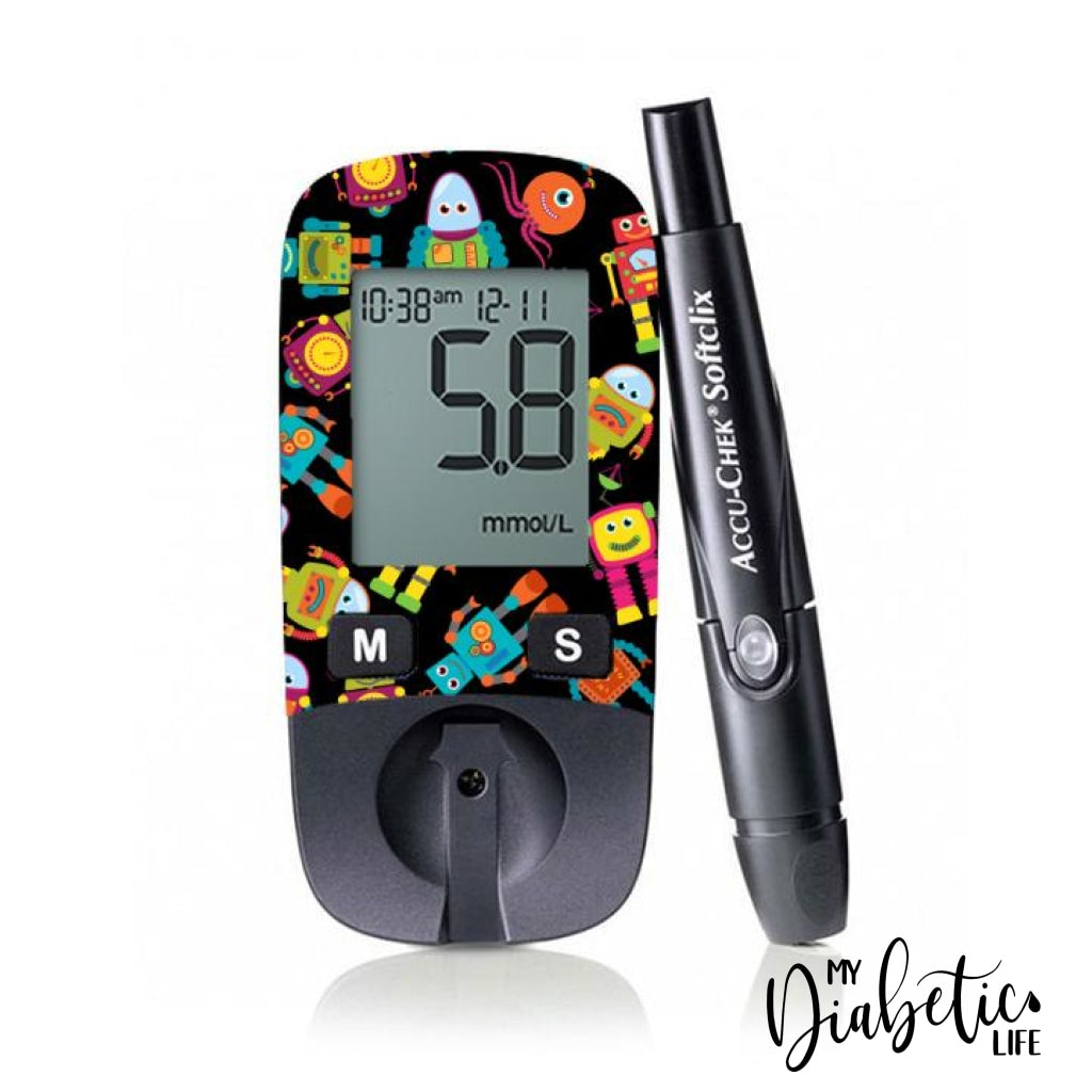 Robot friends - Accu-chek Active Peel, skin and Decal, glucose meter sticker - MyDiabeticLife