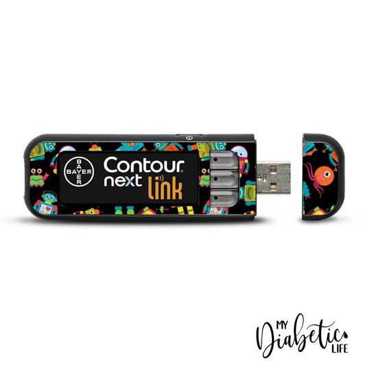 Robot Friends  - Contour Next Link USB Peel, skin and Decal, Glucose meter sticker - MyDiabeticLife
