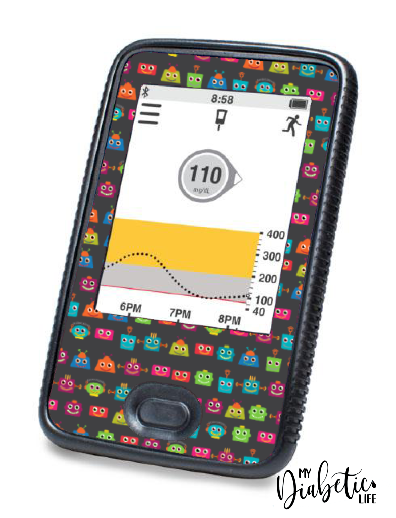 Robot Heads - Dexcom G6 Peel, skin and Decal, glucose meter sticker - MyDiabeticLife