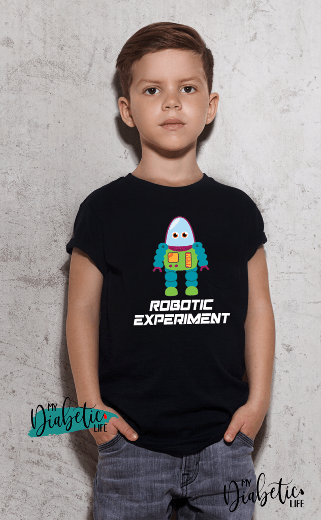 Robotic Eqperiment - Diabetes awareness, medical conditions, type one diabetic, Basic White tshirt, Kids Graphic Diabetes Tee - MyDiabeticLife