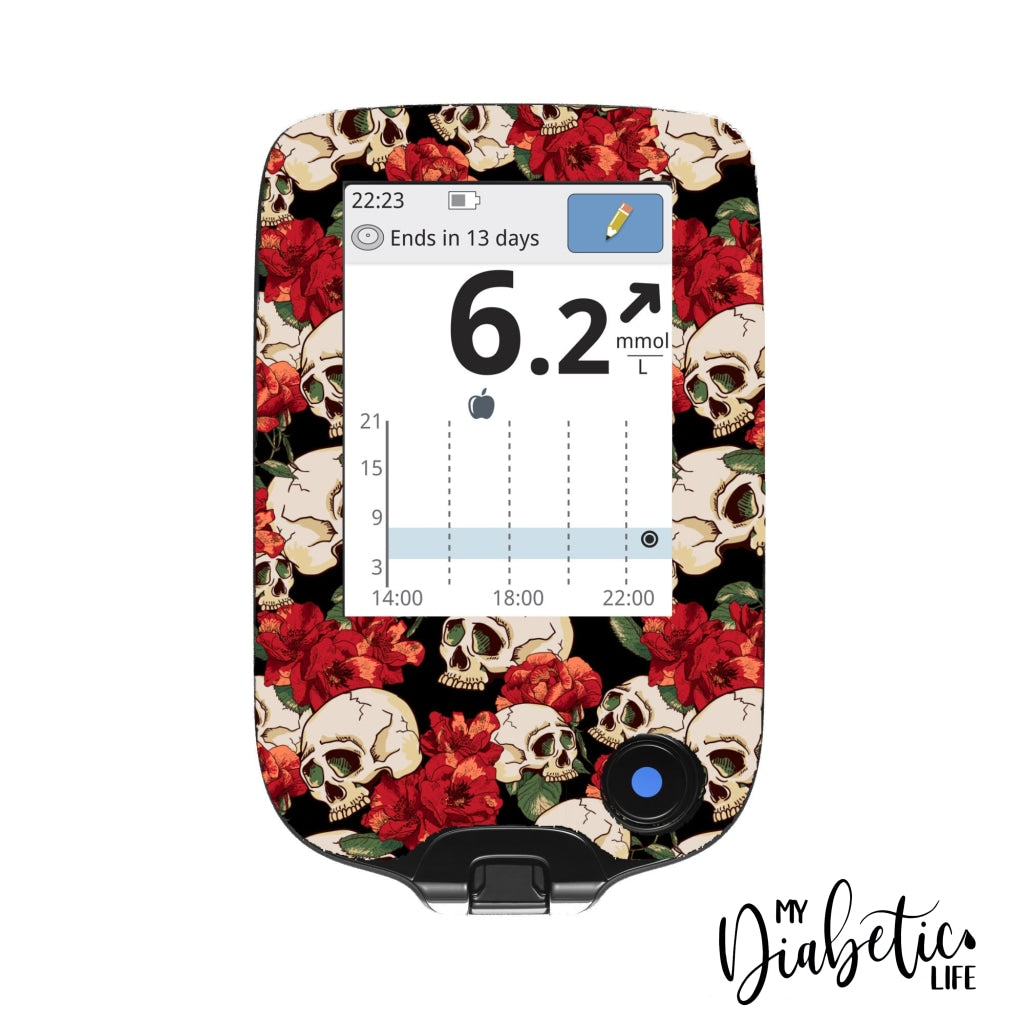 Skull & Roses - Freestyle Libre Peel Skin And Decal Glucose Meter Sticker Freestyle