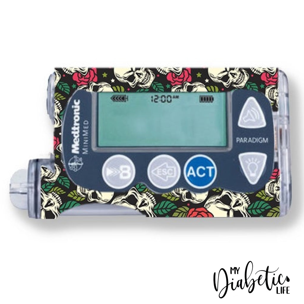 Skull And Roses - Medtronic Paradigm Series 7 Skin Decal Insulin Pump Sticker